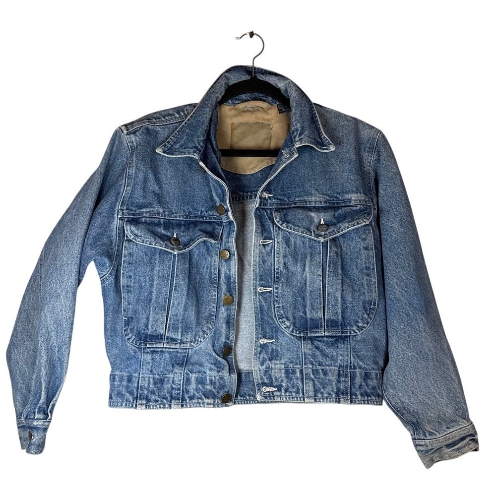 Vintage 90s Blue Jean Jacket Boyfriend Denim Slouchy Womens Small Short Casual